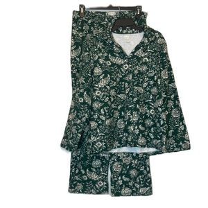 Garnet Hill Flannel Pajama Set Womens Medium Organic Cotton Green Floral Size L